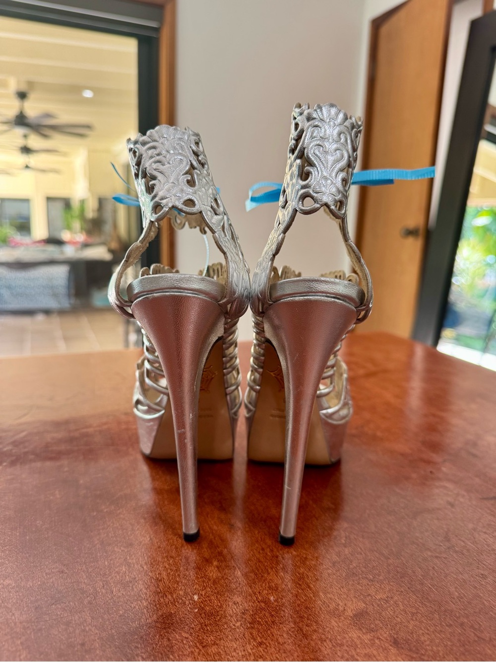 Charlotte Olympia Silver Filigree Platform Stiletto Sandals - Picture 5 of 12